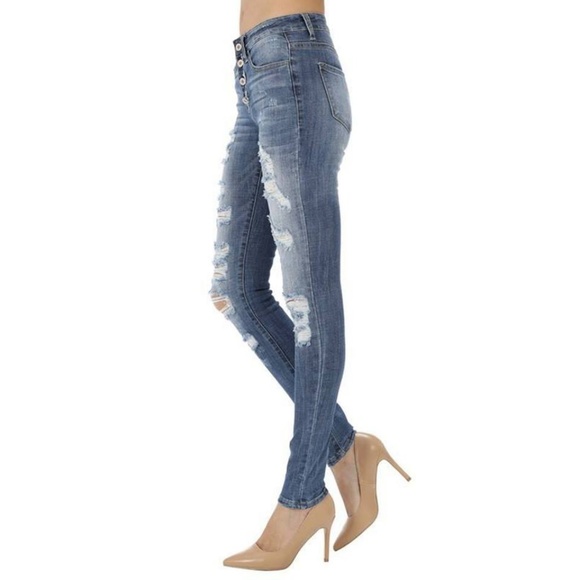 SADIE BUTTON UP DISTRESSED SKINNY JEANS - Picture 6 of 8